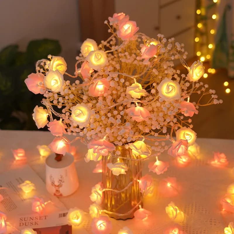 Luci a stringa a forma di rosa da 3M con 20 LED, a batteria, ghirlanda di fiori, luci fatate, decorazioni per San Valentino, matrimoni, feste di compleanno
