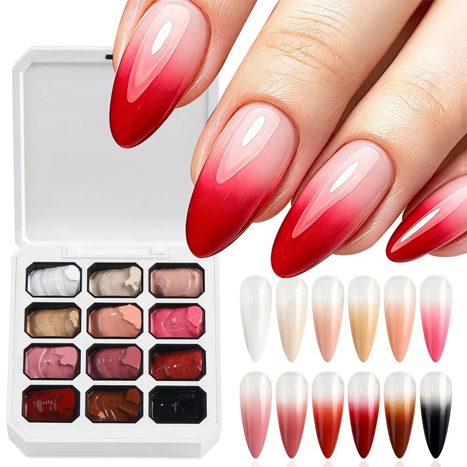 12 Colors Solid Patting Nail Gel Palette Ombre Gradient Nail Art Painting Gel Red Brown Black White Nail Pigment Gel Polish