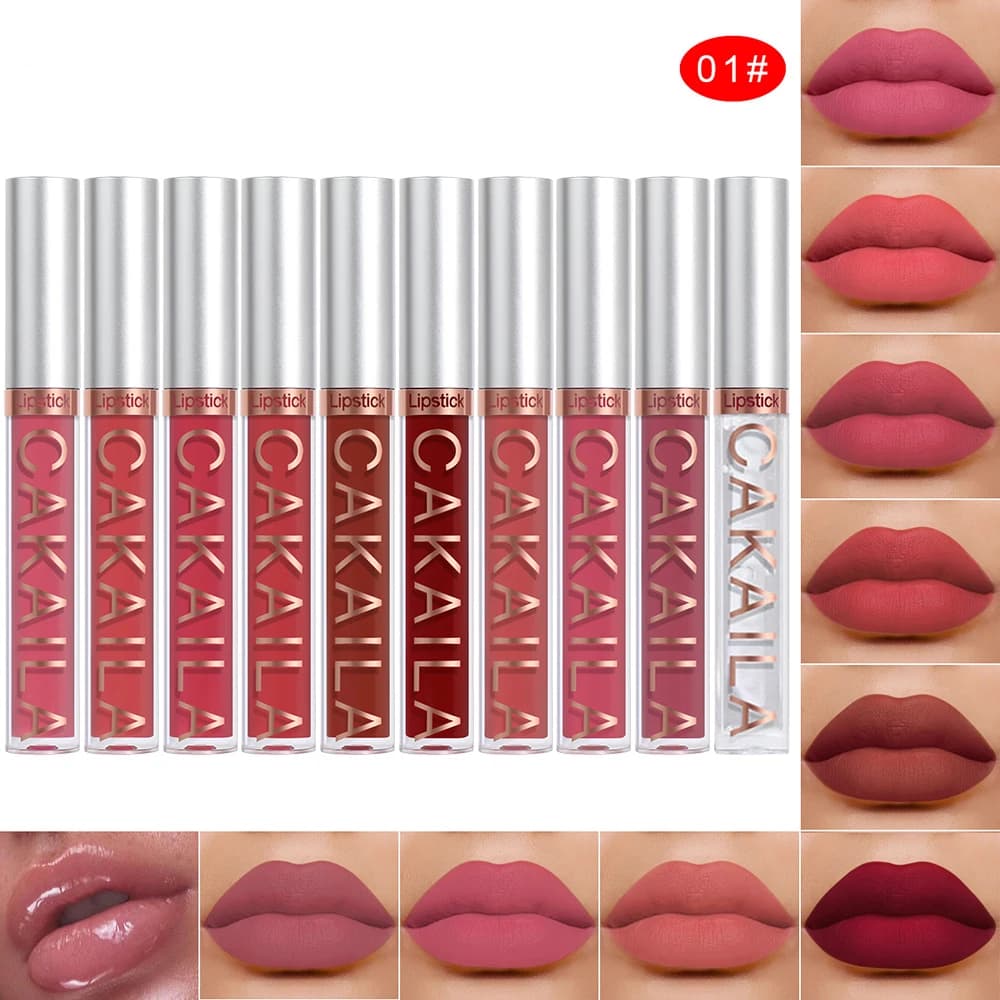Matt liquid lip oil 10 pieces/set, Waterproof Velvet gloss Long life Non transferable Red Nude Pink Daily makeup and for parties