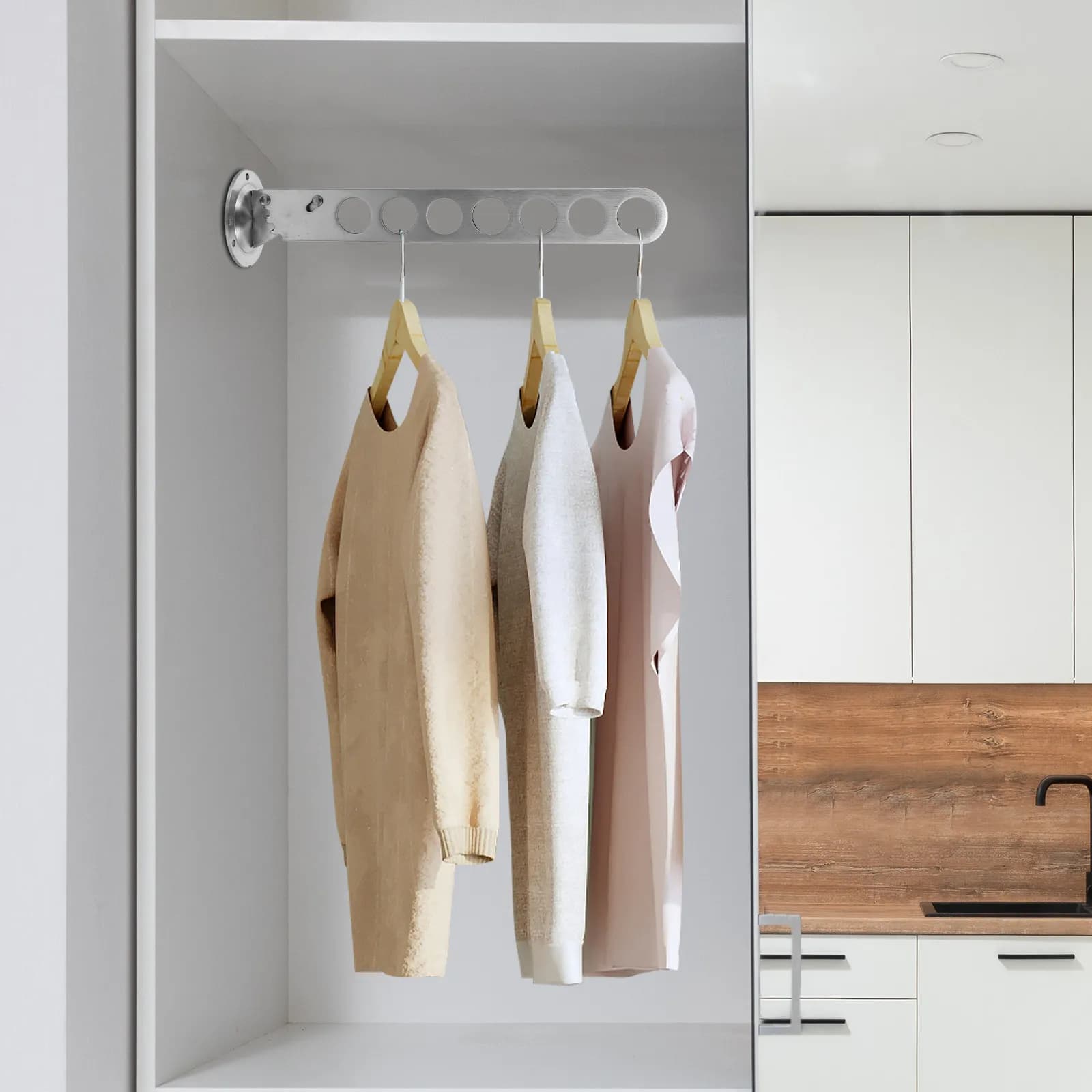 Stainless Steel Wall Hanger Space Saver Adjustable Clothes Rack Closet Organizer Brushed Nickel Easy Install Laundry