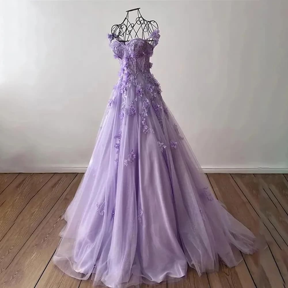 Lily Purple Net Special Occasion Dresses Flower 3D Sweetheart formal Dress Long Evening Dress with Strap for Spaghetti Gamjuku Extensions Rings Rings Custom Rings