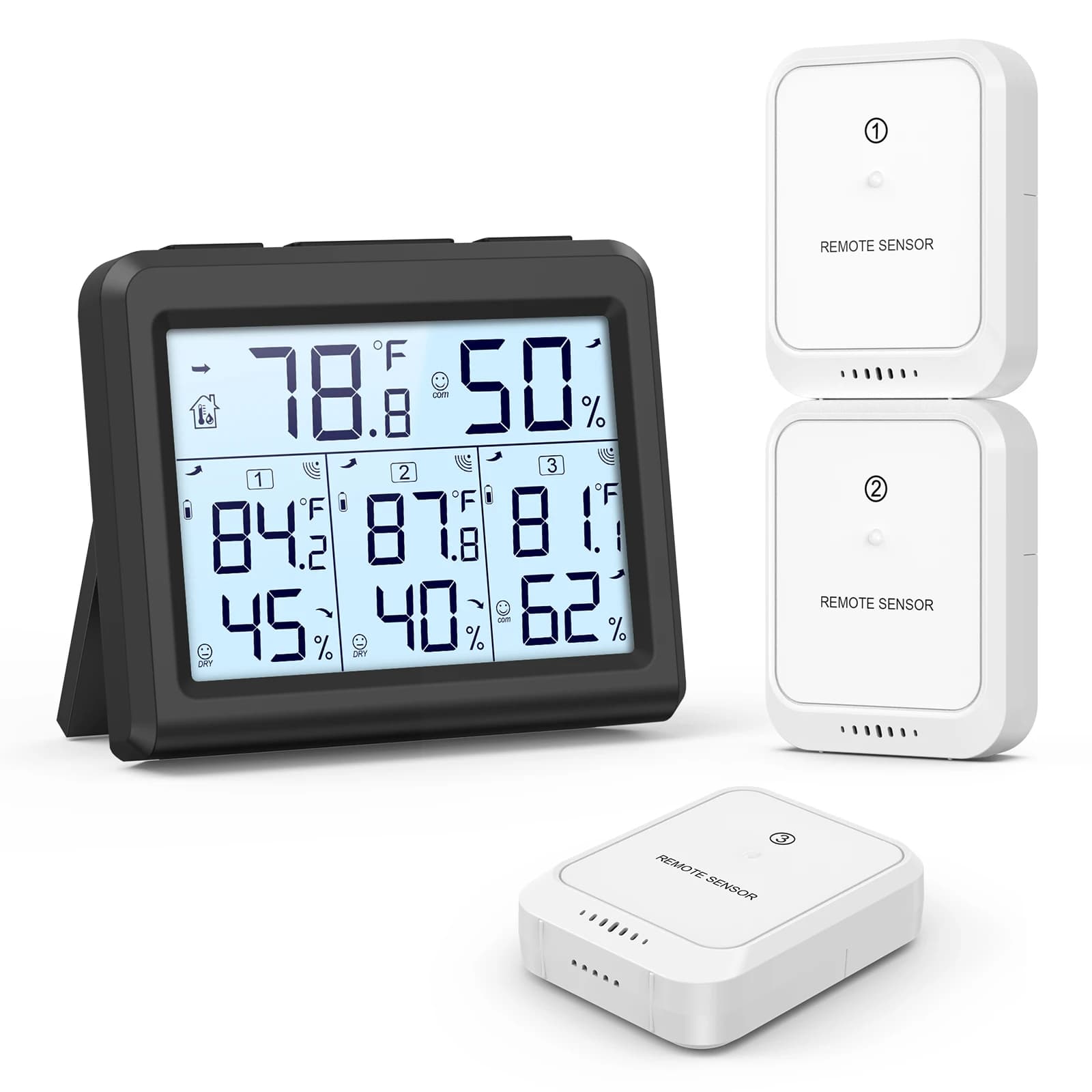 ORIA Internal thermometer Digital Igrometer Wireless monitor for temperature and humidity meter with 3 sensors for home office bedroom