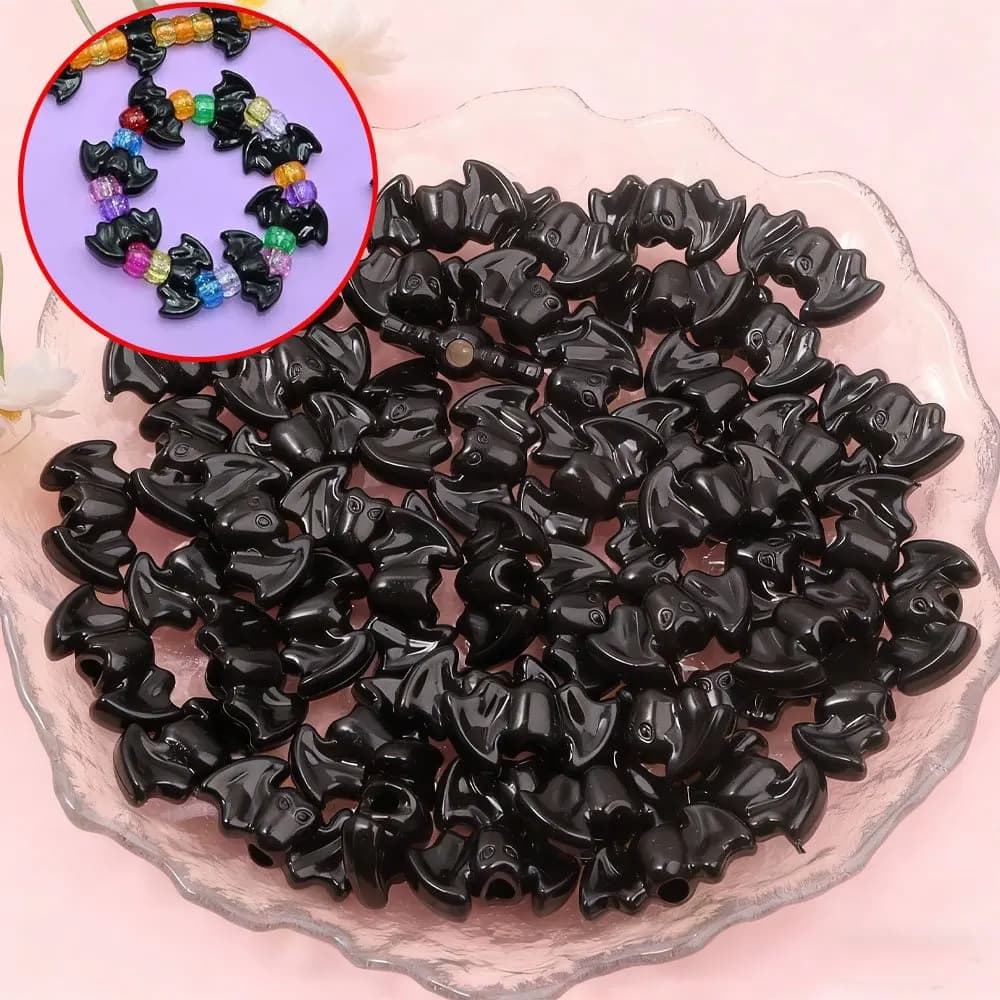 18/64/112pcs Black Acrylic Halloween Bat Beads & Bead Assortments for DIY Bracelets, Necklaces, Earrings, Decorative Accessories