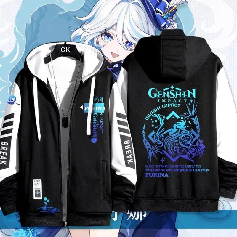 Anime Genshin Impact Focalors Giacche Autunno Inverno Capispalla Moda Capispalla con cappuccio Slim Fit Felpa con cappuccio Regali di compleanno Ragazzi Ragazze