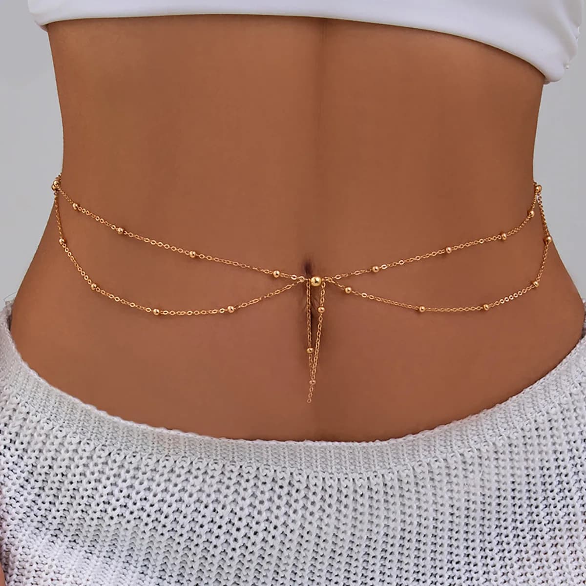 2026 New Double Layer Thin Chain Body Necklace Women Fashion Sexy Fringe Waist Bead Chain Versatile Metallic Jewelry
