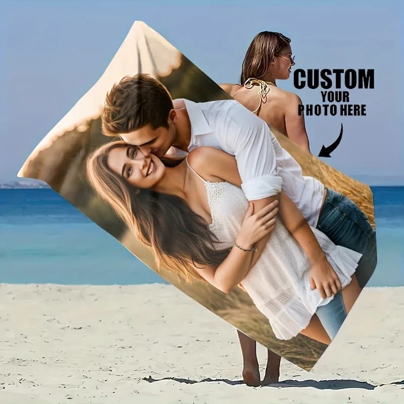 Telo Mare Personalizzato con Foto di Coppia, Stampa Immagine Personalizzata, Morbido e ad Asciugatura Rapida, Grande Asciugamano da Bagno per Viaggi, Piscina, Regalo