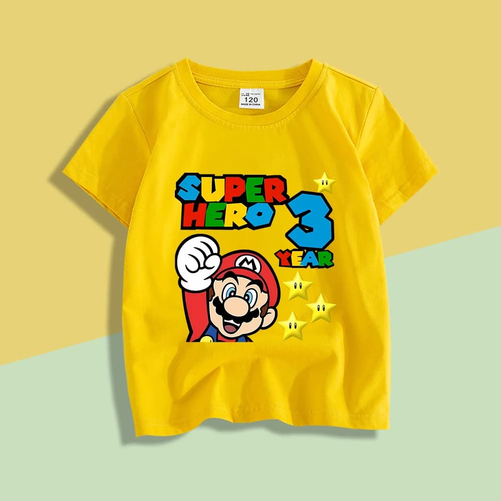 Super Marios Bros children's T-shirt, anime t-shirt with birthday number from 1 to 9, children's clothing, kawaii casual shirt for babies, gift