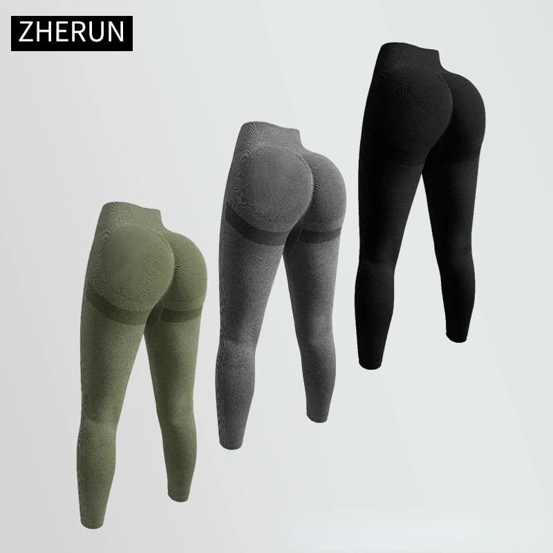 Leggings da Yoga a vita alta senza cuciture da donna collant Slim in maglia pantaloni da palestra elasticizzati con sollevamento del culo allenamento Leggings sportivi solidi da corsa