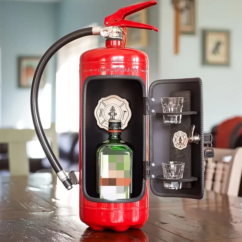 Mini bar unico a forma di estintore - Portabottiglie in metallo per la decorazione domestica, uso interno/esterno
