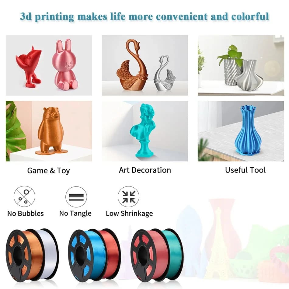 JAYO SILK 3D Printer Filament 10Rolls pla plus silk 3D druck 1.75mm ±0.02mm 100% No Bubble FDM 3D Printer Materials DIY Gift