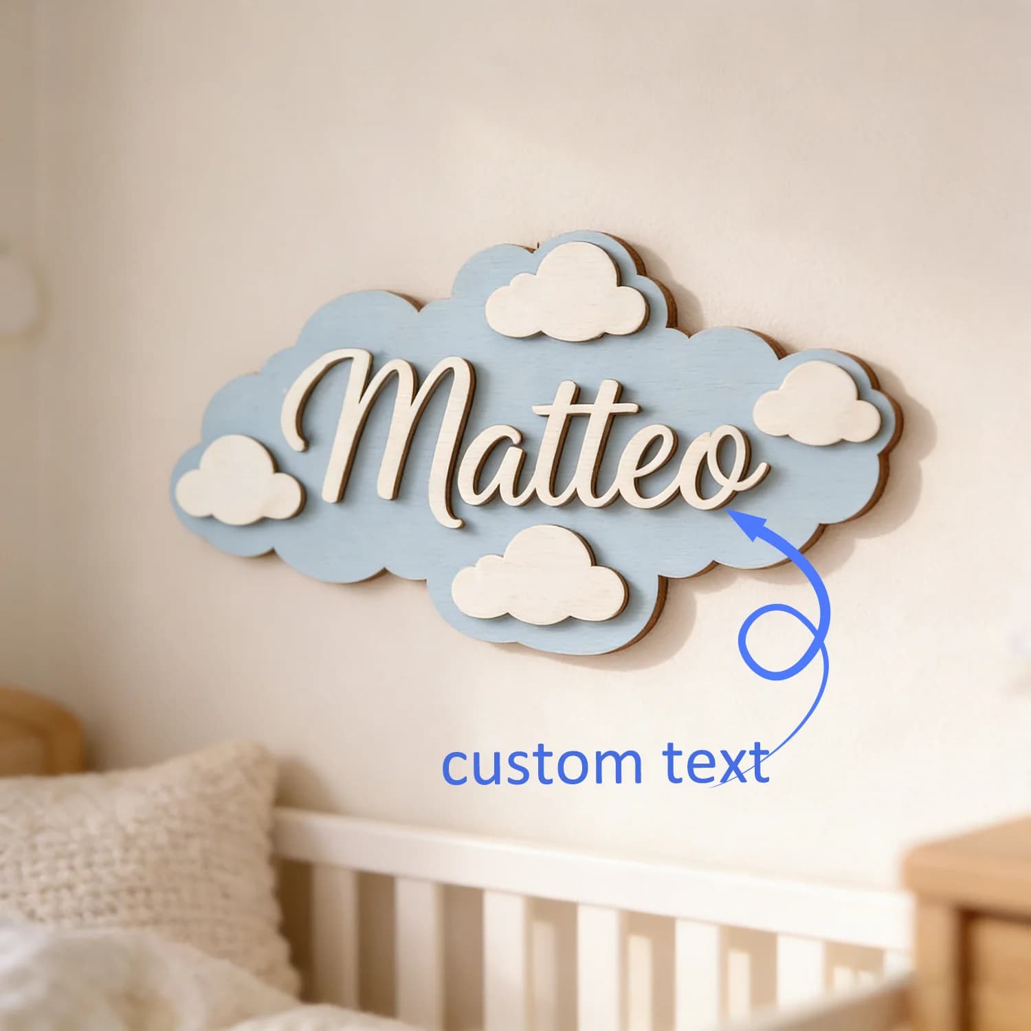 1pc Cloud Patterned Double-layer Surname Brand, Customized Wooden Souvenir, Children's Room Wall Decoration, Ideal Perfect Gift
