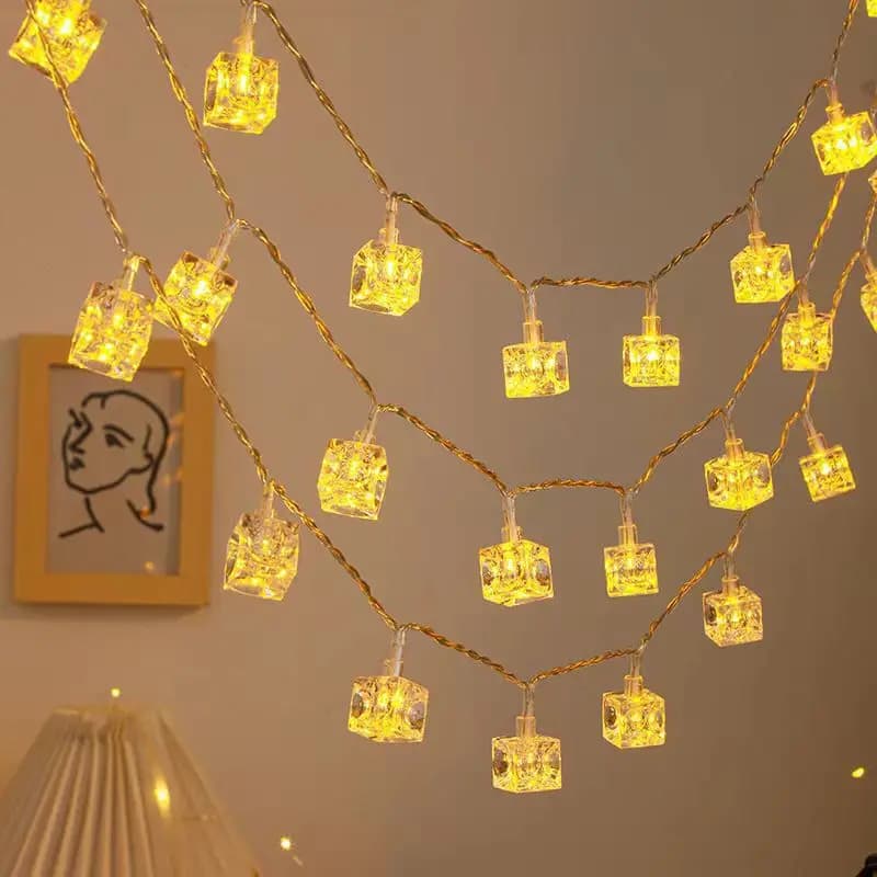 Multicolour Warm Ice Cube String Lights Fairy Night Lamp Room Garland Curtain Girls Brithday Wedding Party Decoration Lights