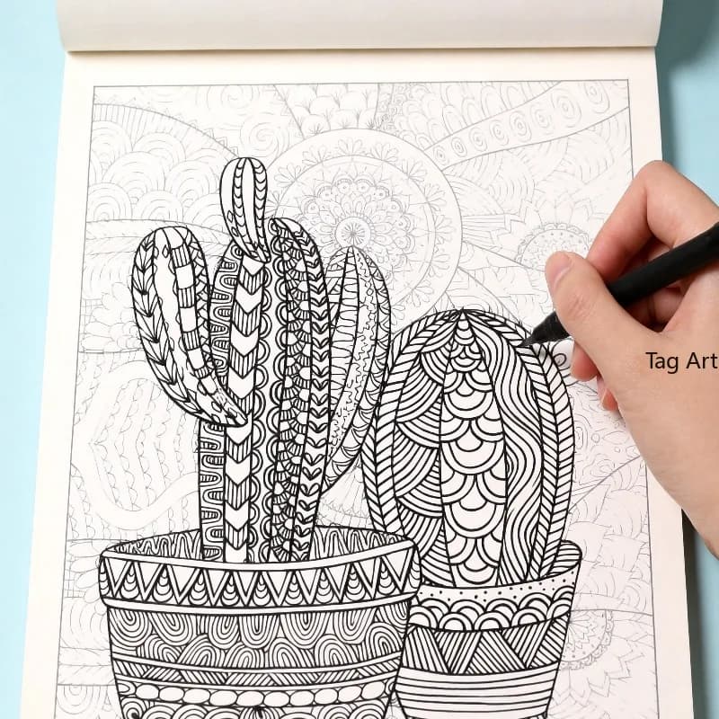 A Hand Drawn Decompression Graffiti Notebook, for Copying Line Drawings, Featuring 24 Patterns of People Animals and Scapes
