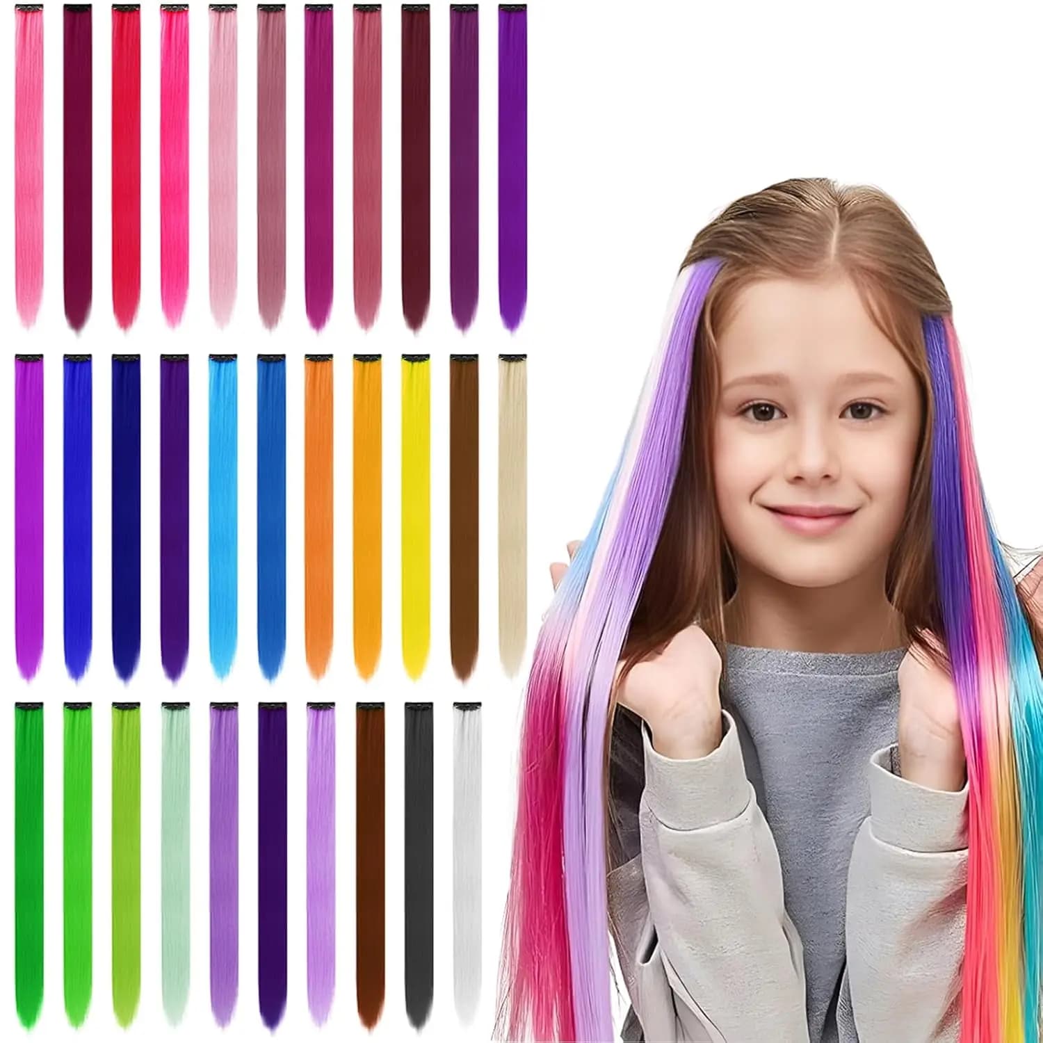 Hair Extensions Clip in 22 Inch Colorful Hair Extensions Party highlights Long Synthetic Posts and Smooth for Women Girls