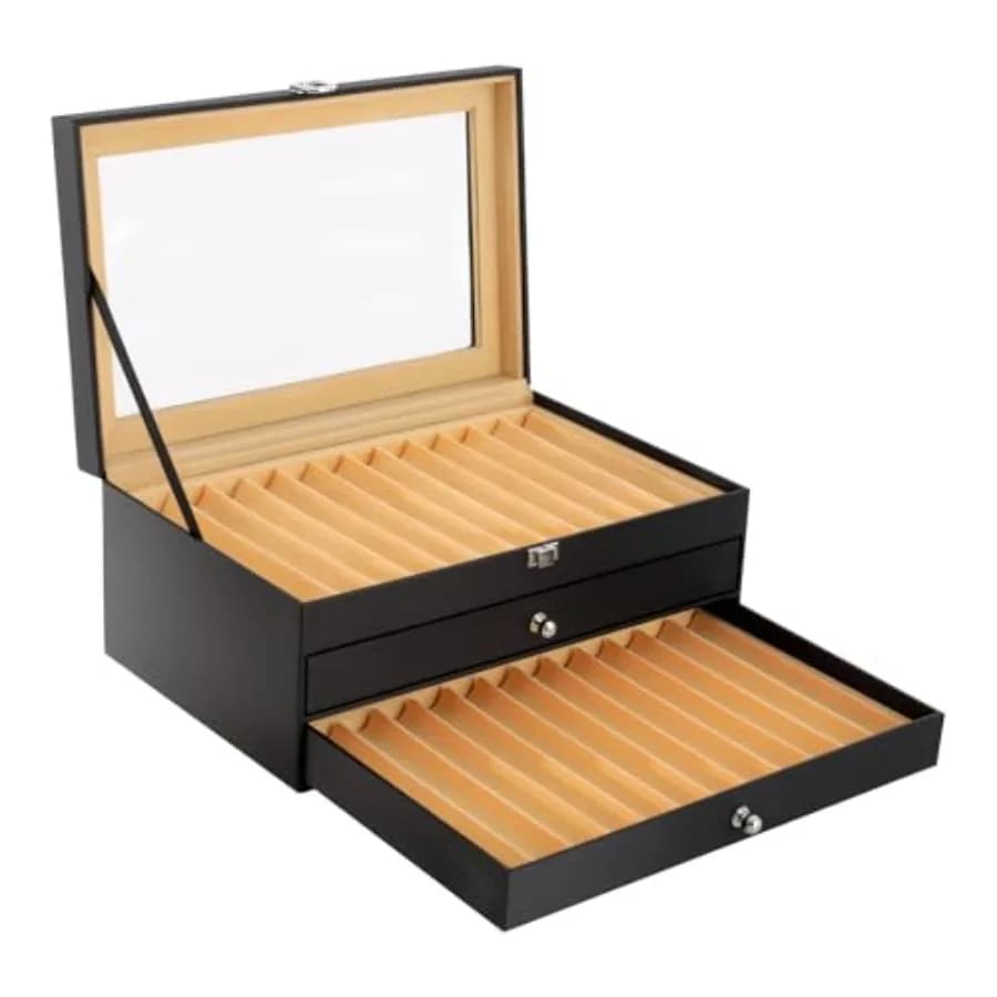 Fountain Pen Display Case Box 36 Slots Wooden Collector Display Case 3 Layer Fountain Pen Storage Display Box as a Gift for Fat
