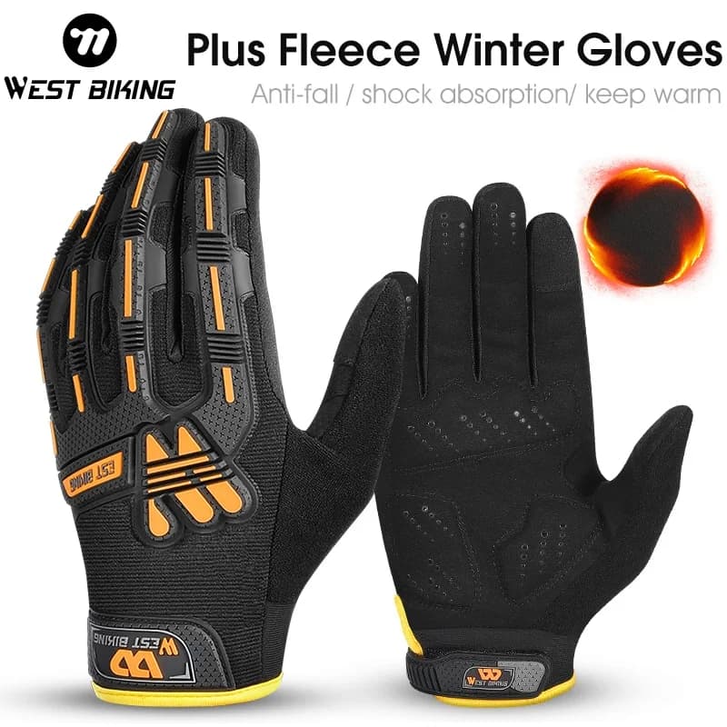 Guanti Invernali Termici da Moto WEST BIKING, Antivento, Touch Screen, Guanti Integrali Antiurto per Ciclismo, Attrezzatura Sportiva
