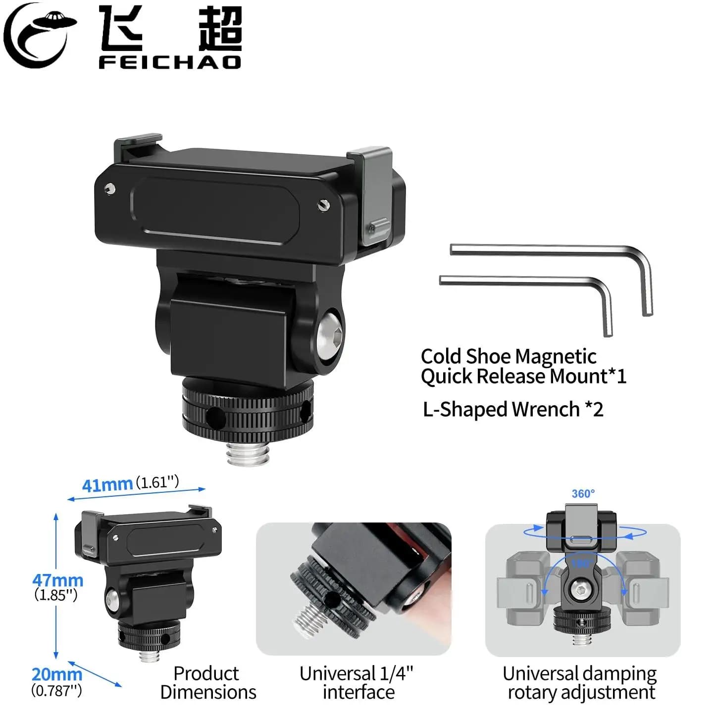 Supporto Magnetico a Sgancio Rapido in Alluminio CNC con Vite da 1/4 180° ° Inclinazione a 360° ° Rotazione per Accessori Fotocamera DJI Action 6 Osmo Nano