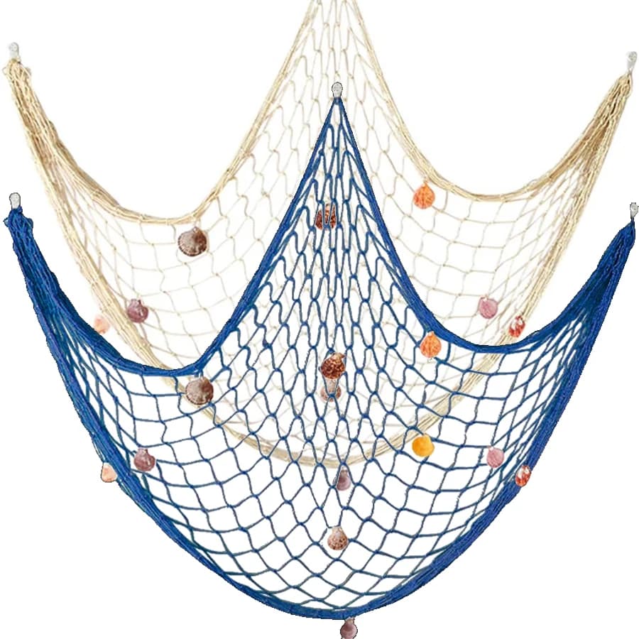 Decorazione di rete da pesca naturale con decorazione a tema spiaggia di conchiglie Decorazione di rete da pesca montata a parete per camera da letto familiare