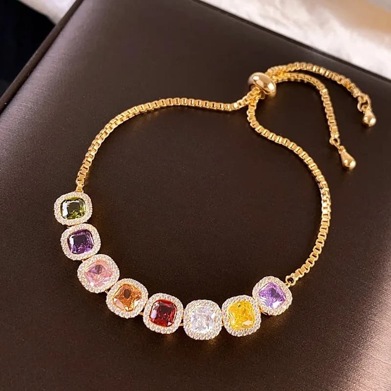 Dopamine geometric sugar cube zircon bestie hand ornaments for women, light luxury, niche, exquisite, and stunning bracelets