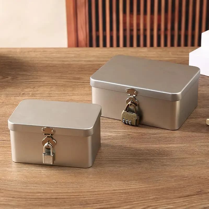 Box holders in tin with silver lock Multifunctional table holder box Metal jewelry empty box