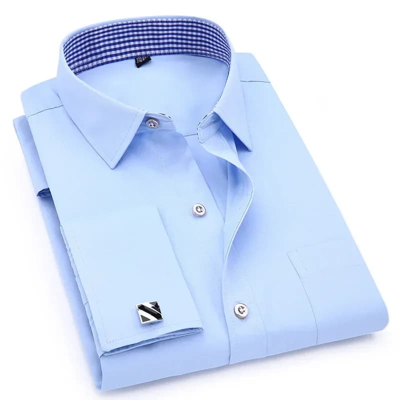 M ~ 6XL Camicia da uomo a maniche lunghe con polsino francese Nuova festa di nozze Lavoro d'ufficio Camicia elegante da uomo Camicie bianche Gemelli da lavoro formali