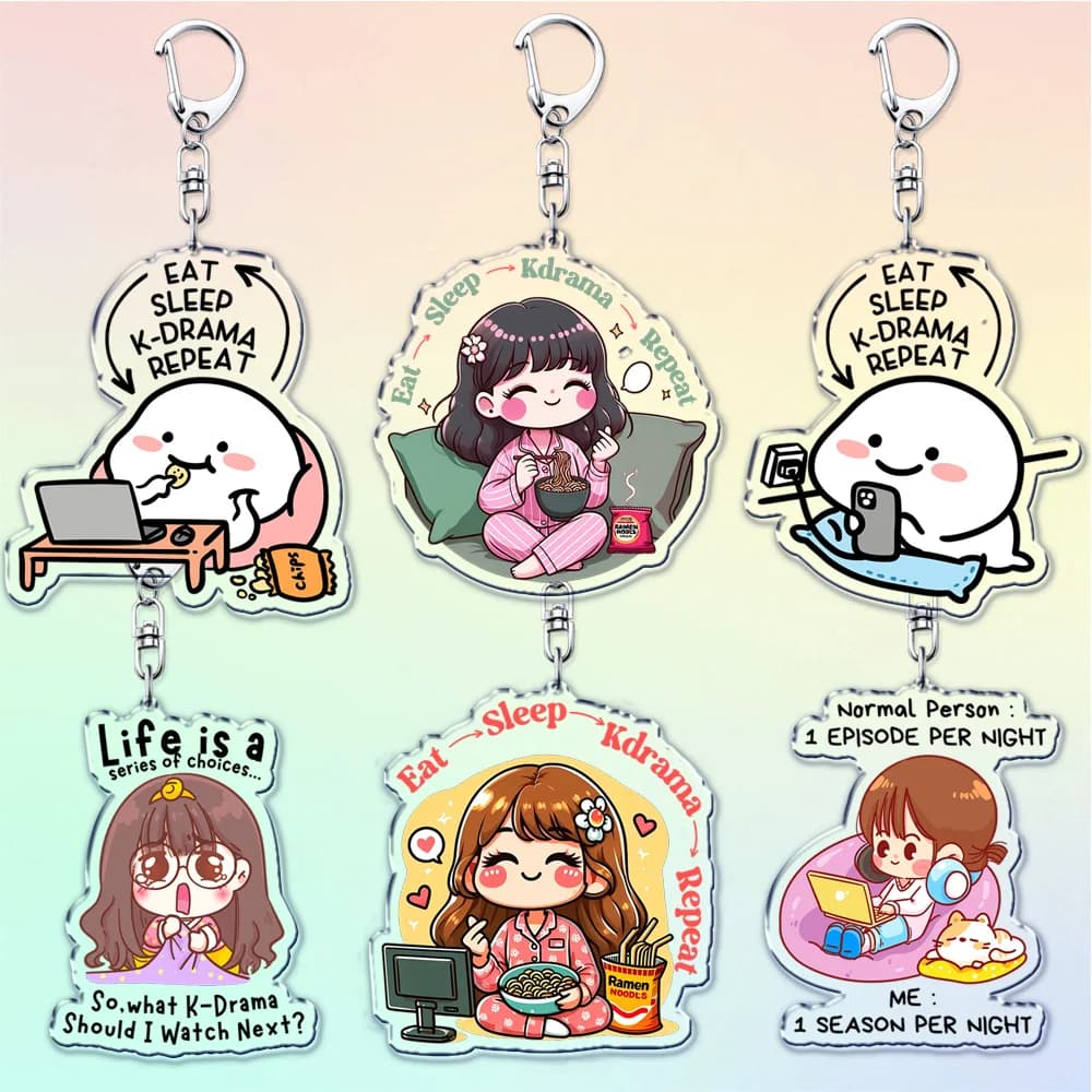 Funny Keychain with "Eat Sleep Kdrama Repeat" for Accessories Bag, Nice Cartoon Keychain for Girls, Jewelry, Gifts for Fans and Friends