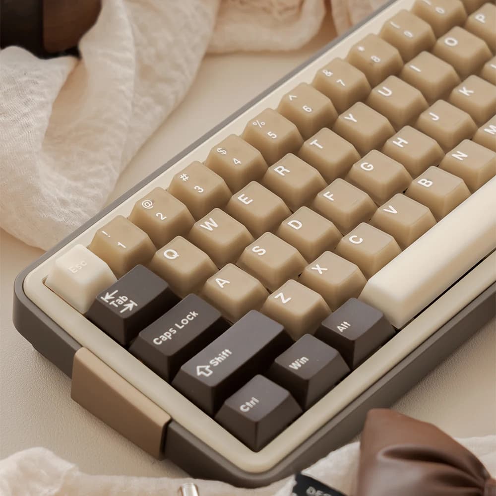 164 keys Milk Coffee Copritasti Retro Brown Traslucido Copritasti Cherry Profile Double Shot PBT Covers for PC for mechanical keyboard