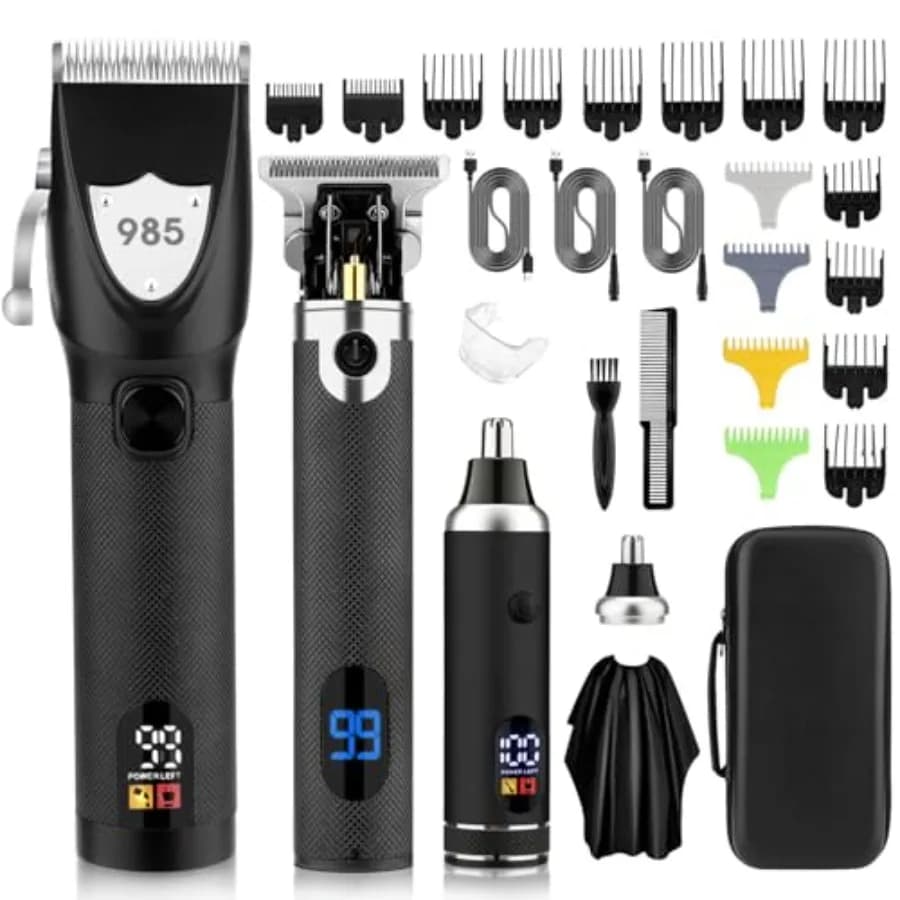 Tagliacapelli Professionali per Uomo, Rasoio Elettrico Senza Fili con Display LED, Set Regolabarba e Tagliacapelli per Naso, Lame in Acciaio Inossidabile