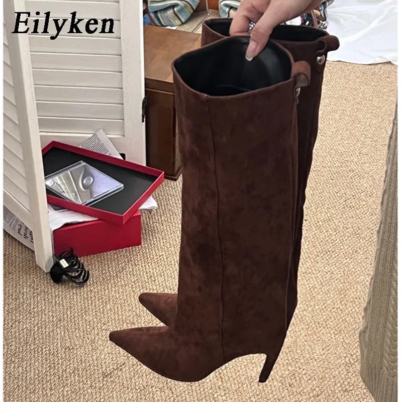 Eilyken Sexy Thin High Heels Pointed Toe Knee-High Women Boots Street Style Shoes Punk Vintage Long Booties Zapatos De Mujer