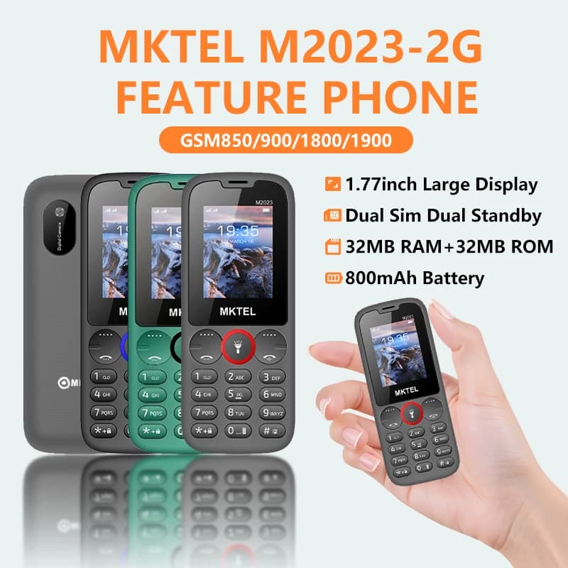 MKTEL M2023 Telefono per Anziani con Schermo da 1,77", Tasti Grandi, Dual SIM, Bluetooth, Fotocamera, Giochi, Radio FM, Torcia, Lunga Autonomia