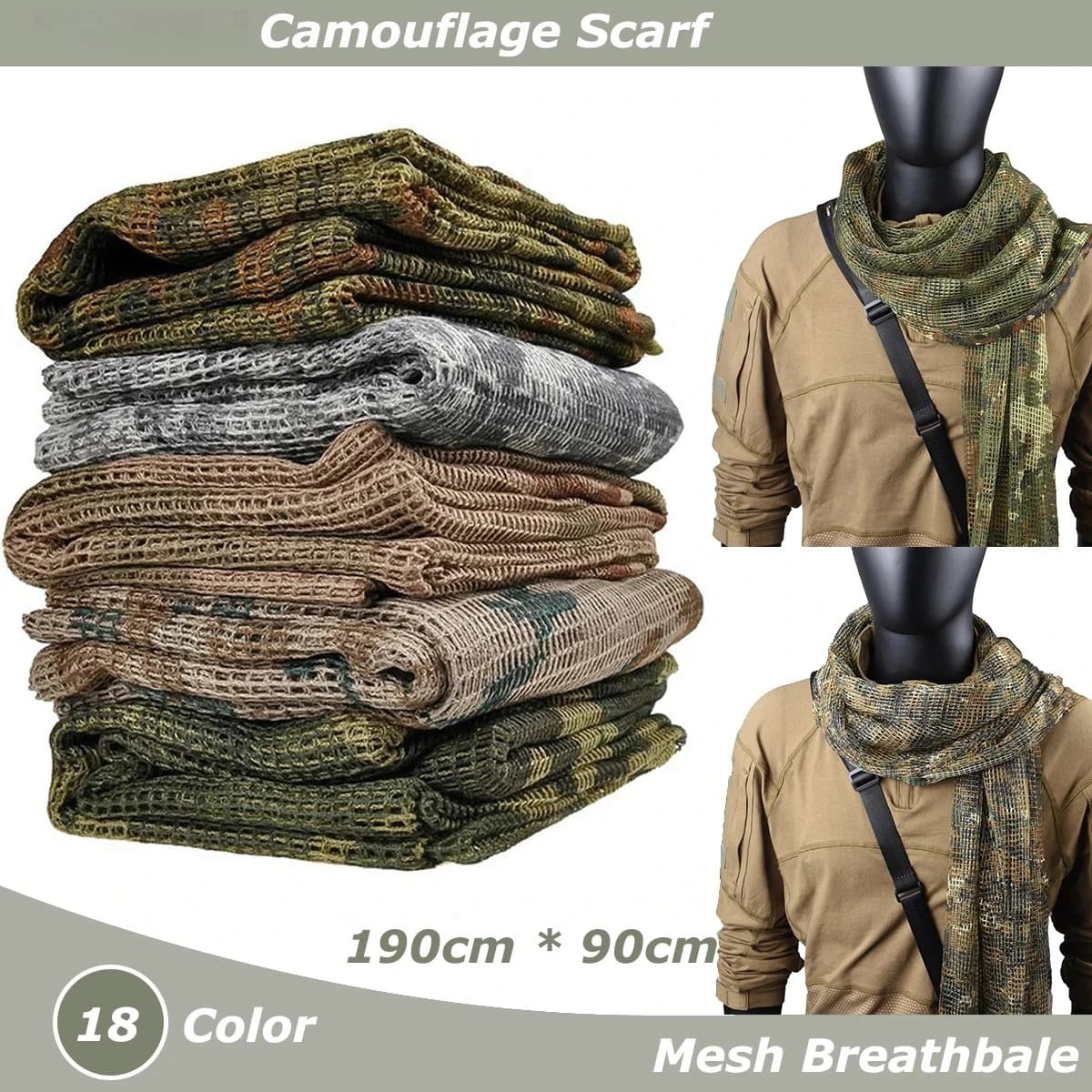 Mimetic Scarf in Breathable Network, Face Mask, Open Sports Copricapo, Camping, Cycling, Hiking