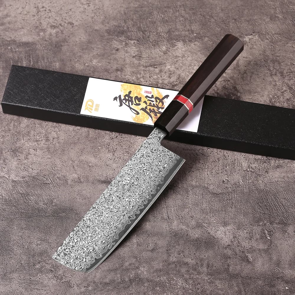 Coltello Nakiri MOSTODOZO 6.5'' in Acciaio Damascato Giapponese Fatto a Mano, Coltello da Macellaio, Trinciante per Carne, Coltello per Verdure, Utensile da Cucina
