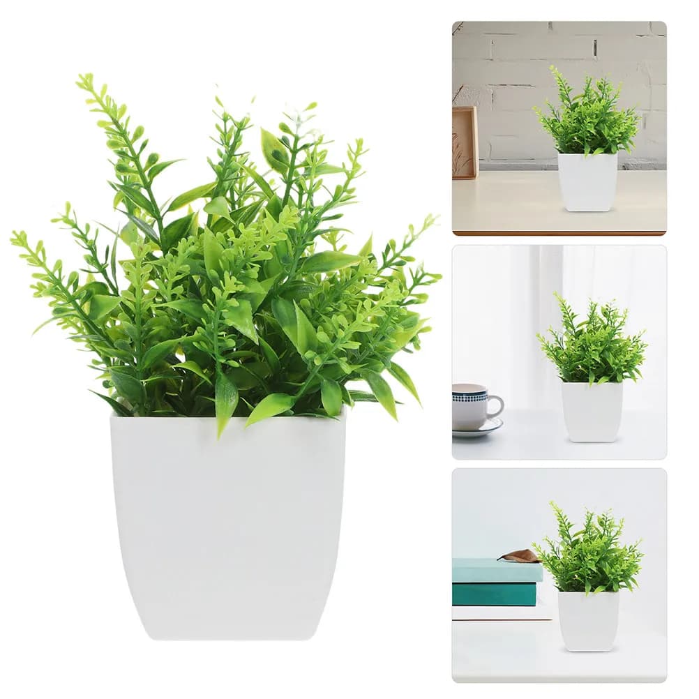 2Pcs Small Artificial Bonsai Plants in Pot Mini Faux Green Plants for Indoor Decor Desktop Shelf Bathroom Table Pastel Room