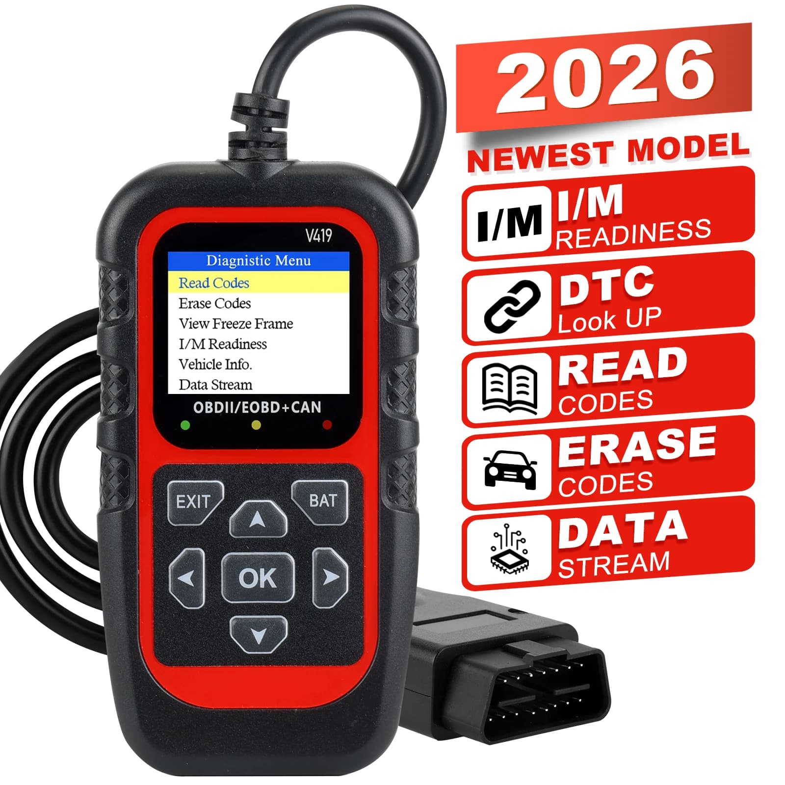 Scanner Diagnostico Auto V419, Strumento OBD2 per Diagnosi Automobilistica, Lettore di Codici Errore Motore