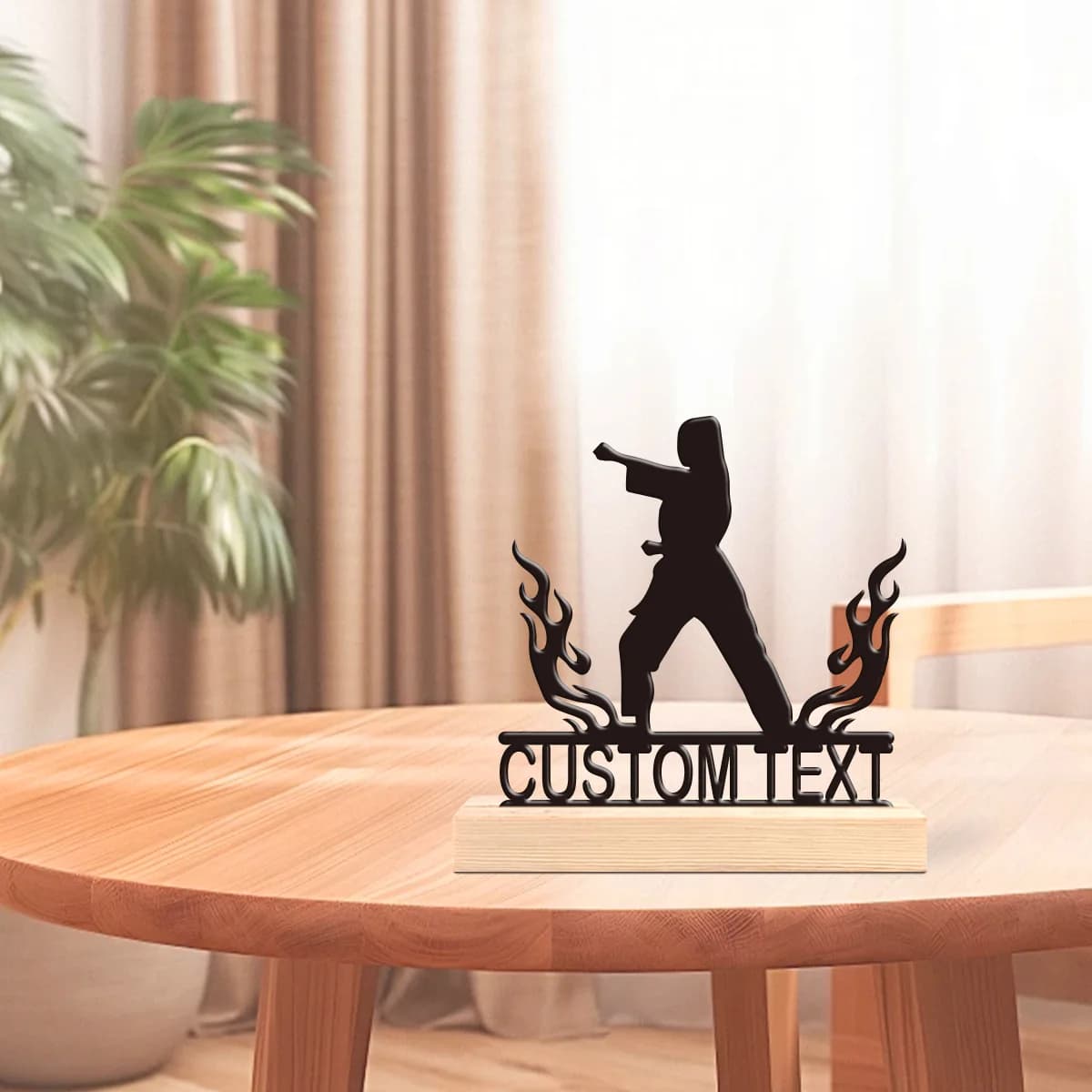 1pc Metal Art Desktop Decoration Customizable Content Equipped with Wooden Base Housewarming Gift,Metal Ornament Decoration