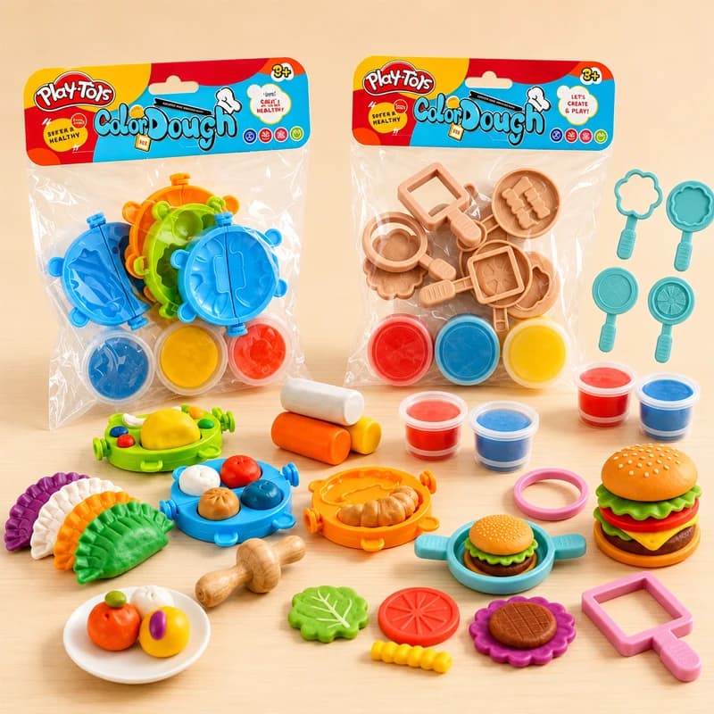Kids Modeling Clay Molds Set 2 in1 Kids Play Dough Accessories Molds Tools Kit Creative Food Theme Plasticine Toy for Girls Boys