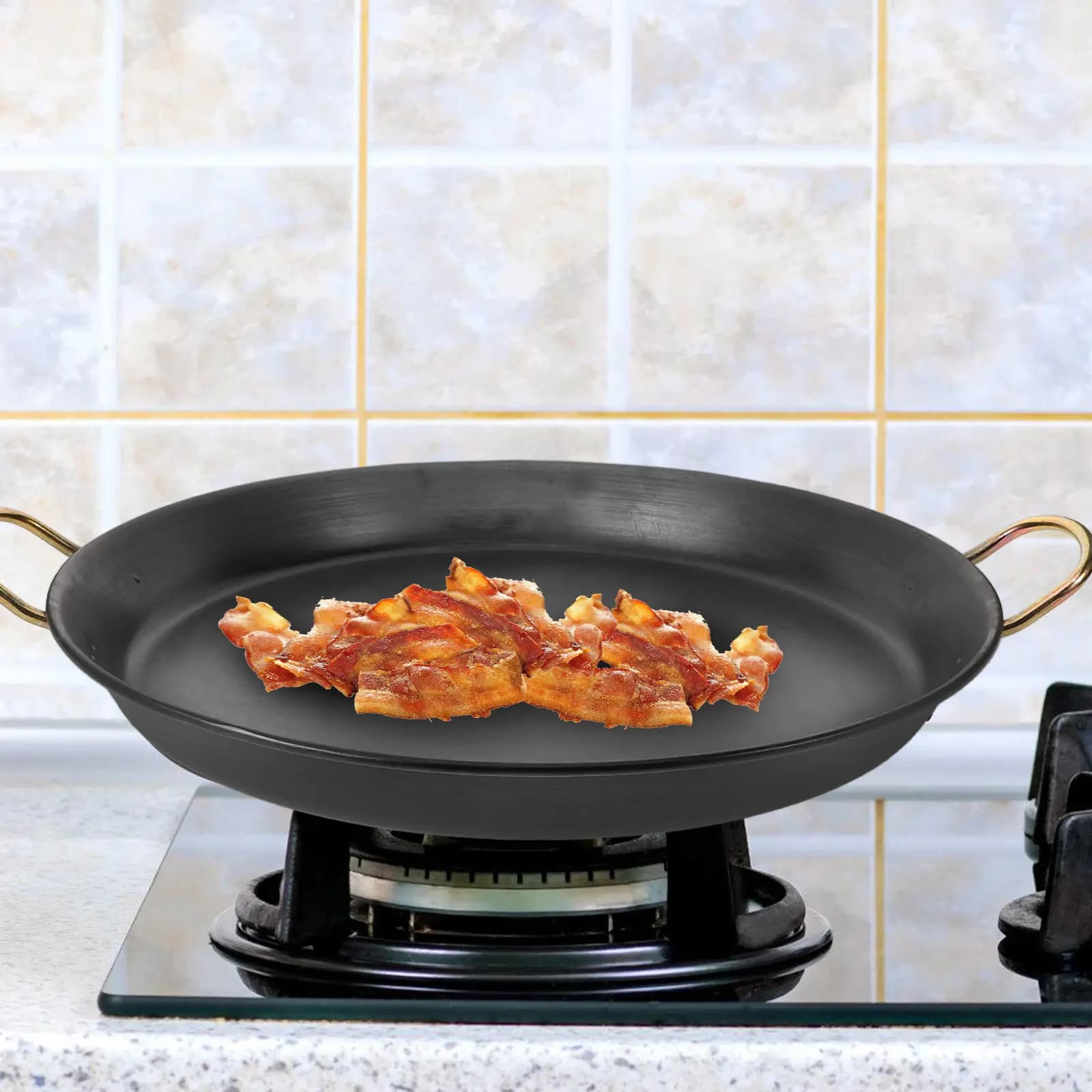 Multi Functional Cast Iron Frying Pan Nonstick Easy Clean Heat Resistant Flat Base for Gas Ceramic Induction Stoves Omelette