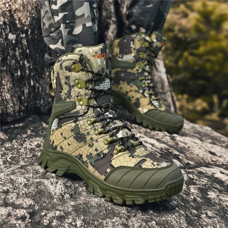 Men's Tactical Military Boots Non-Slip Outdoor Hiking Mountaineering Combat Desert Work Safety Shoes High-Top Durable Boots