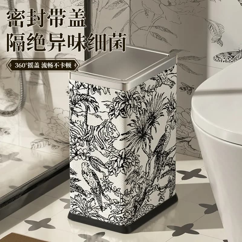 for Trash Can Household Toilet Bathroom Advanced Sense Square with Shaking Cover Living Room Stainless Steel Large Capacity