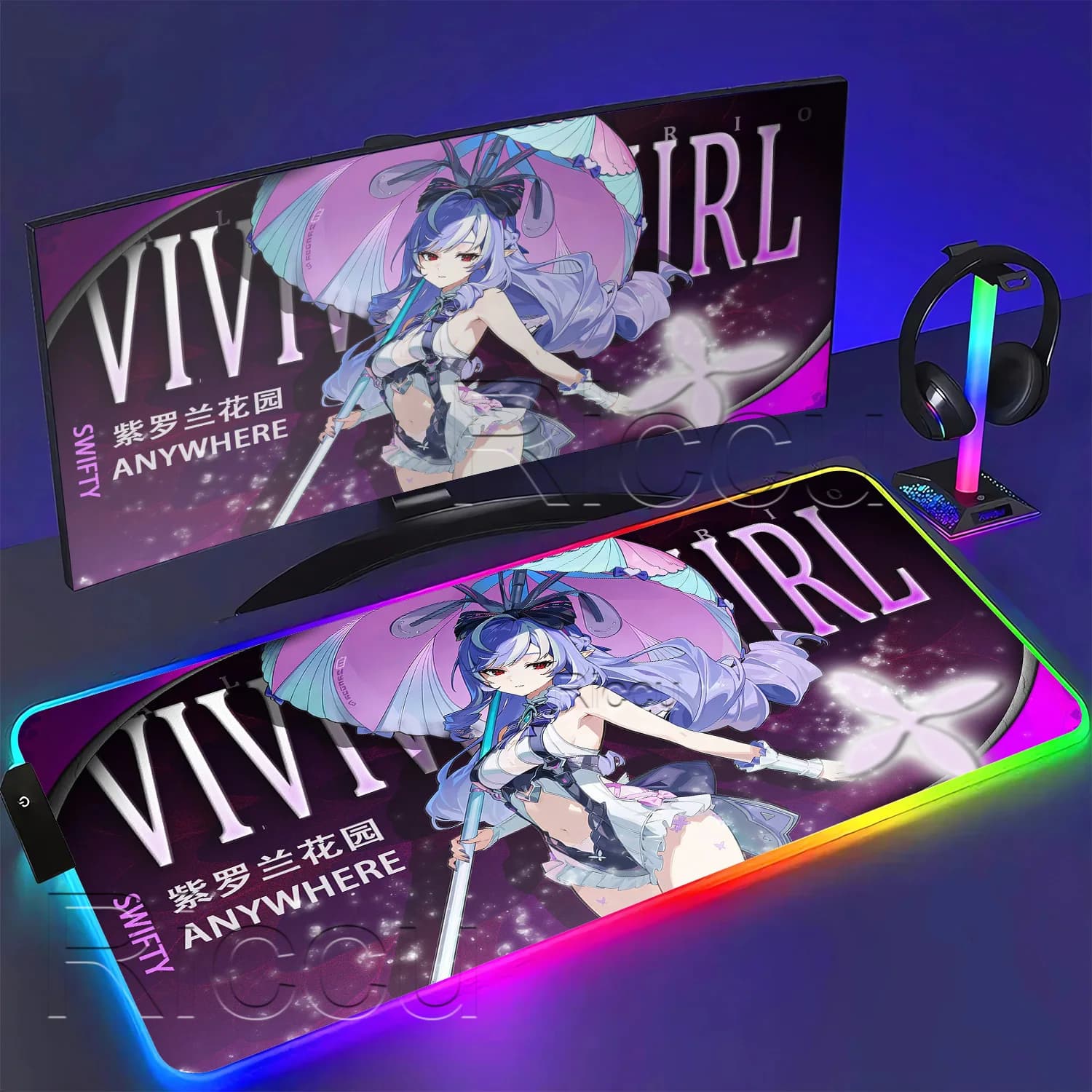 RGB Mouse Pad Hoshimi Miyabi‌ Vivian Ellen Joe Anime Girl Zenless Zone Zero ZZZ Keyboard Gaming HD Printing backlight Desk Mat