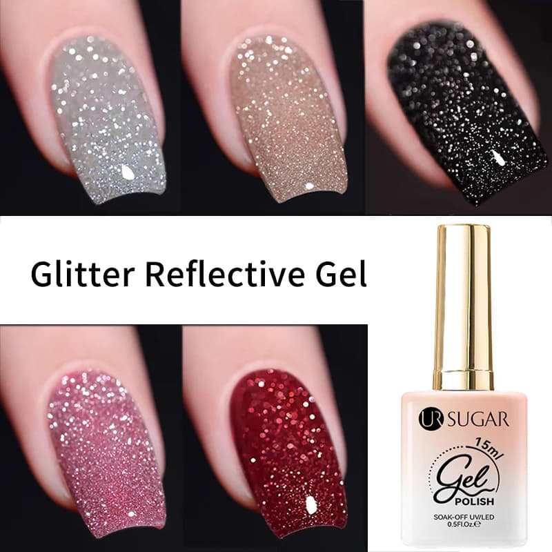 UR SUGAR 15ml Smalto Gel Riflettente Glitterato Scuro Intenso Semipermanente Oro Argento Scintillante Soak Off UV GEL