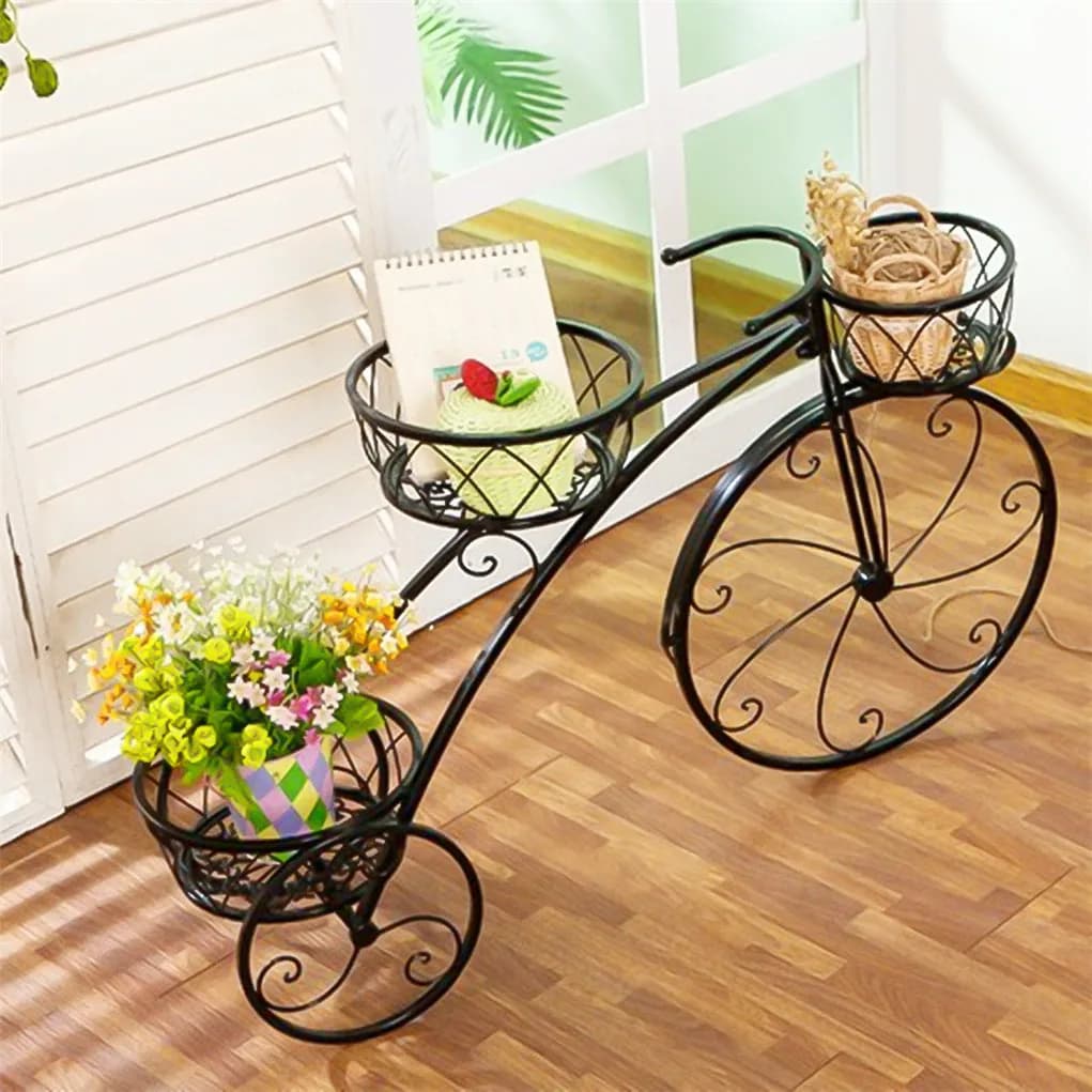Fioriera a 3 livelli a forma di bicicletta in ferro battuto, per piante da interno ed esterno, decorazione per casa, giardino e patio