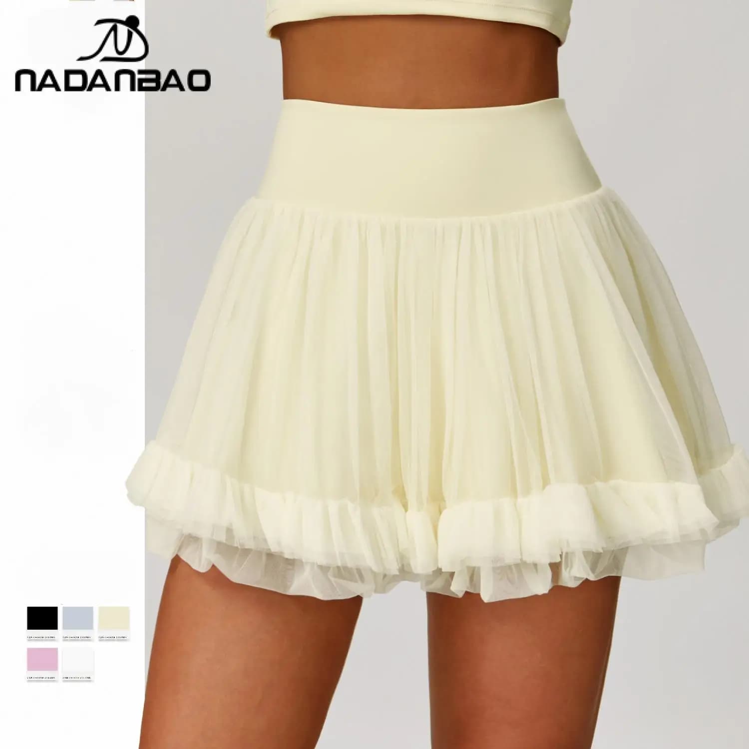 Nadanbao Gonna da tennis estiva a vita alta per donna Moda casual Gonne a forma di A Gonna sportiva morbida e traspirante in rete con tasche