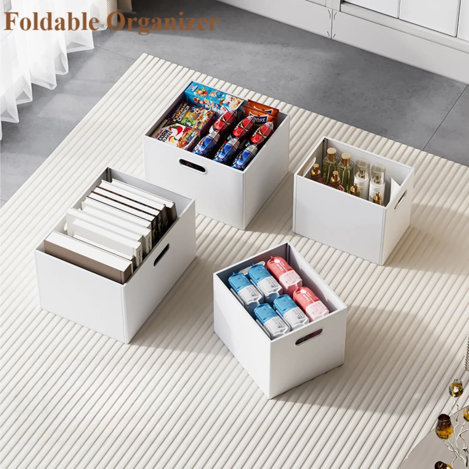 Organizzatore pieghevole multifunzionale, scatola portaoggetti pieghevole ad angolo retto, armadietti da cucina, libreria impilabile per giocattoli