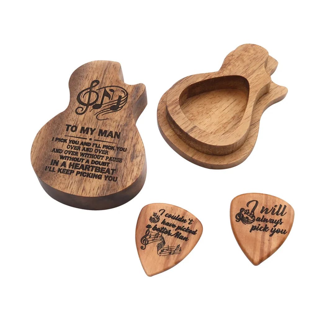 Set di 1 scatola porta plettri per chitarra, contenitore a forma di chitarra con 2 plettri, robusto, leggero, facile da usare, per chitarristi