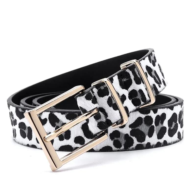 New Designer Fashion Leopard Spotted Horsehair Leather Belt Pin Buckle Woman Cow skin Belts Women Accessory Gift