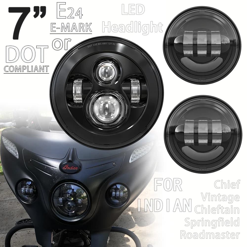 7 "E24 DOT LED faro anteriore per capo indiano capo Roadmaster Springfield moto 4.5 "fendinebbia lampada ausiliaria