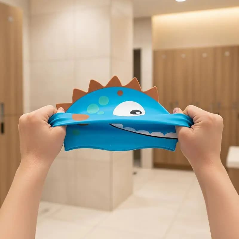 Elastic Dinosaur Silicone Swim Cap Waterproof Non-Slip for Adults Kids Long Hair Open Water Swimming