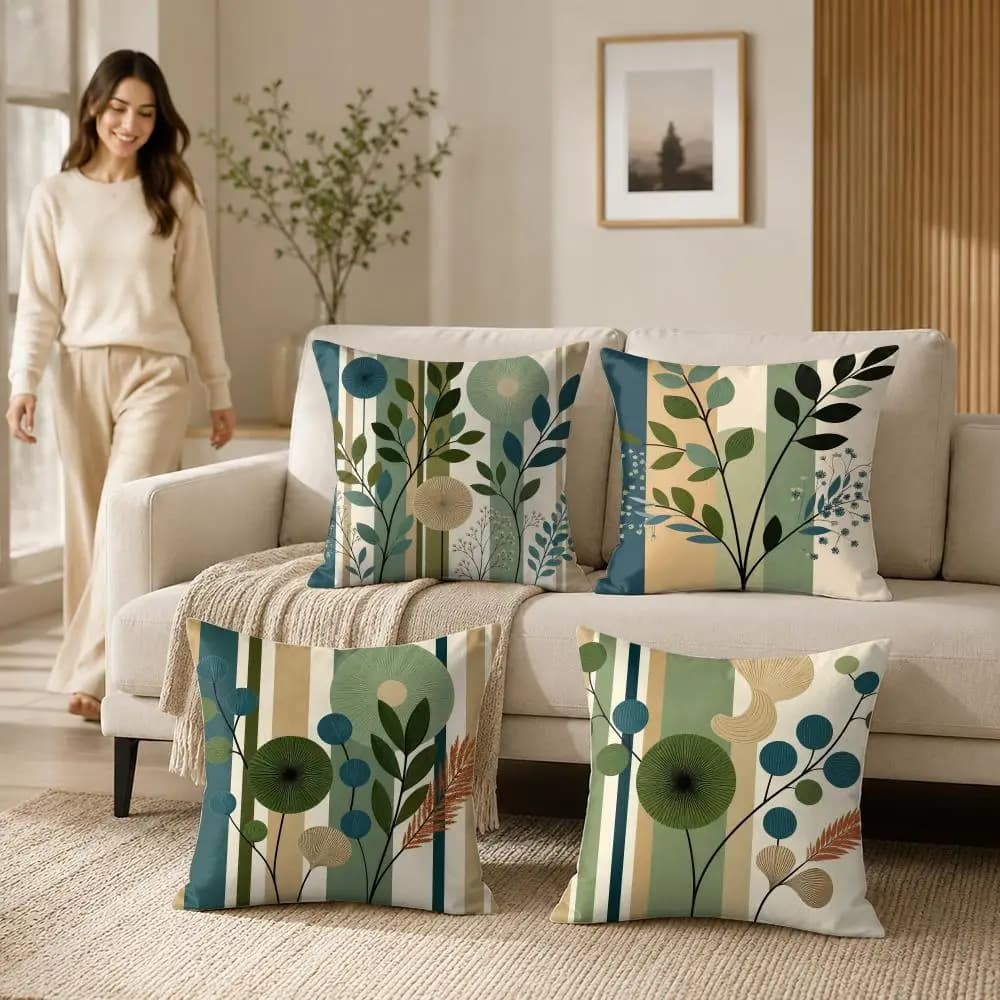 Geometric Floral Pattern Cushion Cover Soft Short Plush Pillow Case Double Sided Print Washable Sofa Home Decor Gift