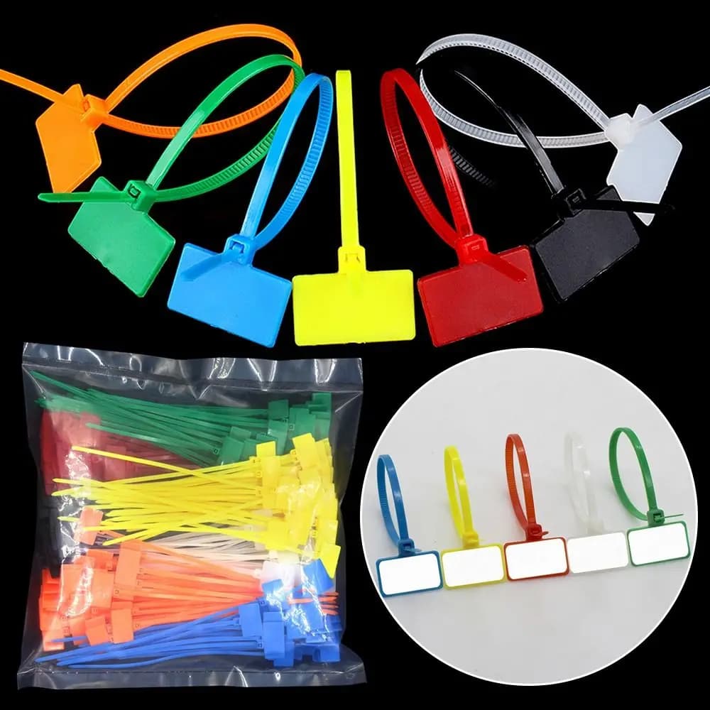 100 Pezzi Fascette Identificative per Cavi, Stile Etichetta, Facili da Segnare, Colorate, in Plastica, con Etichetta, Materiale Nylon, per Rete e Cavi Ethernet